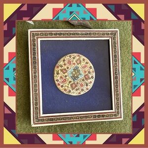 Vintage Persian Khatamkari Inlay Frame | Hand-Painted Miniature Medallion 1 of 2